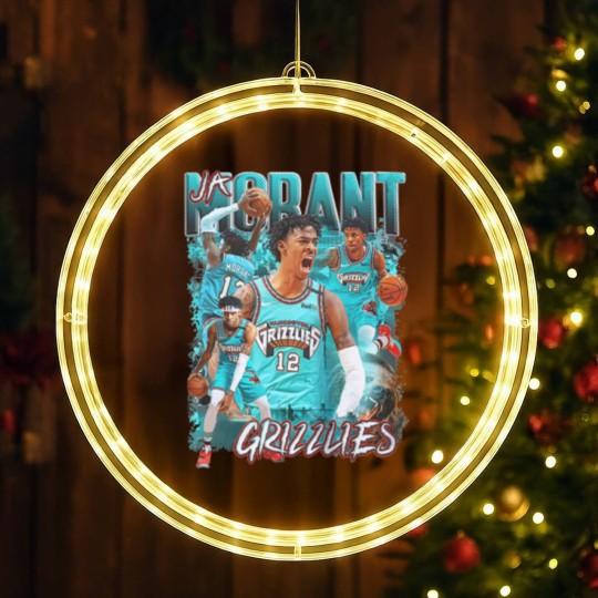 Discover Ja Morant LED Christmas Window Lights | Memphis Grizzlies Bootleg Graphic LED Christmas Window Lights
