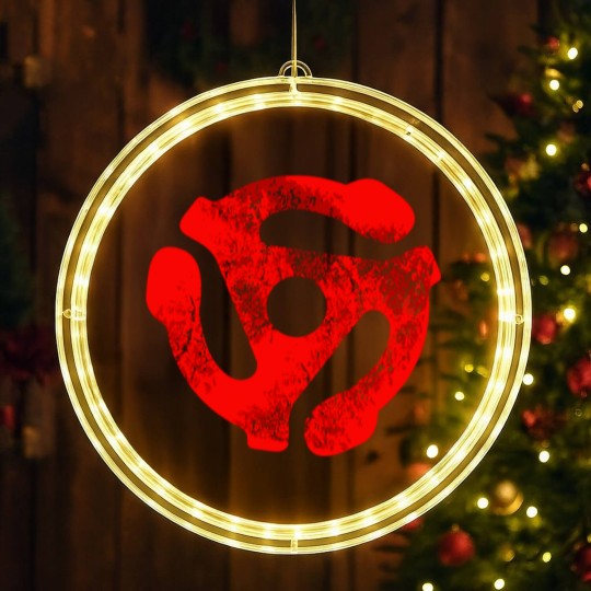 Discover Music Turntable Record Dj Red 45 Rpm Adapter LED Christmas Window Lights