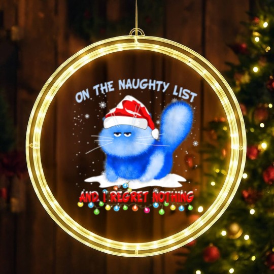 Discover On The Naughty List I Regret Nothing Cat Santa LED Christmas Window Lights