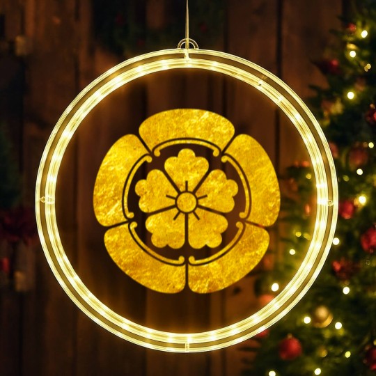 Discover Oda Mon Japanese samurai clan faux gold on black LED Christmas Window Lights