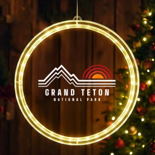 Discover Grand Teton National Park Vintage Mountain Sunset Retro Gift LED Christmas Window Lights