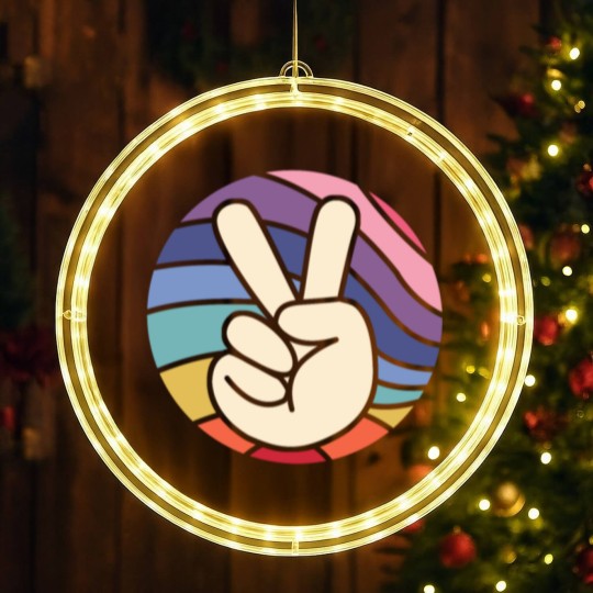 Discover Groovy Peace Sign Hand Hippie Vintage 70s Gift LED Christmas Window Lights