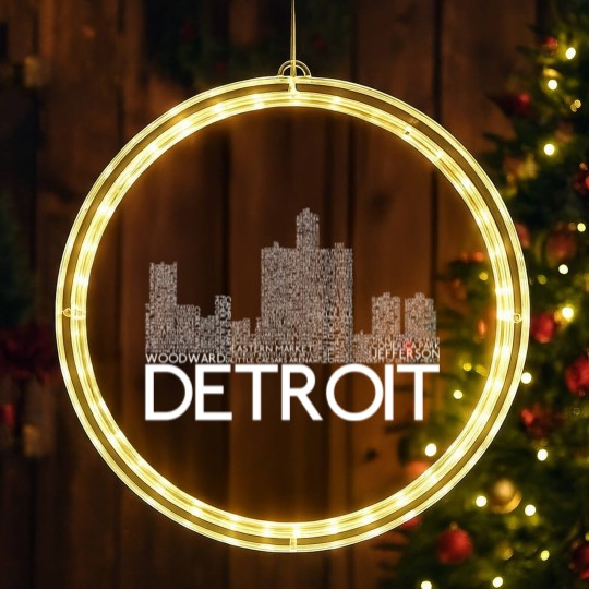 Discover Detroit Skyline Word Art Print - Detroit - LED Christmas Window Lights