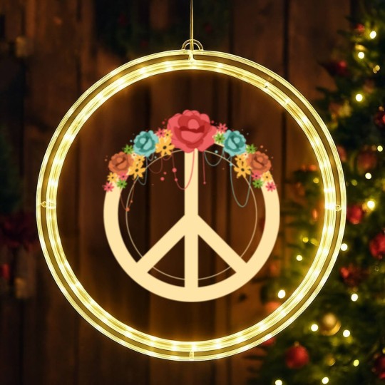 Discover Floral Peace Symbol Hippie Lover Peace Sign LED Christmas Window Lights
