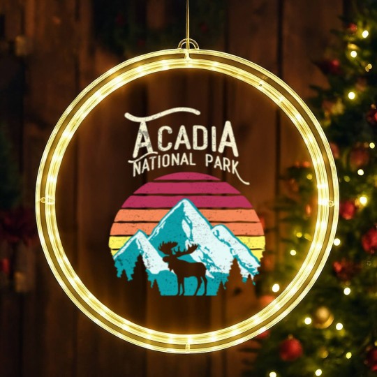 Discover Vintage Acadia National Park Maine Mountains Moose LED Christmas Window Lights