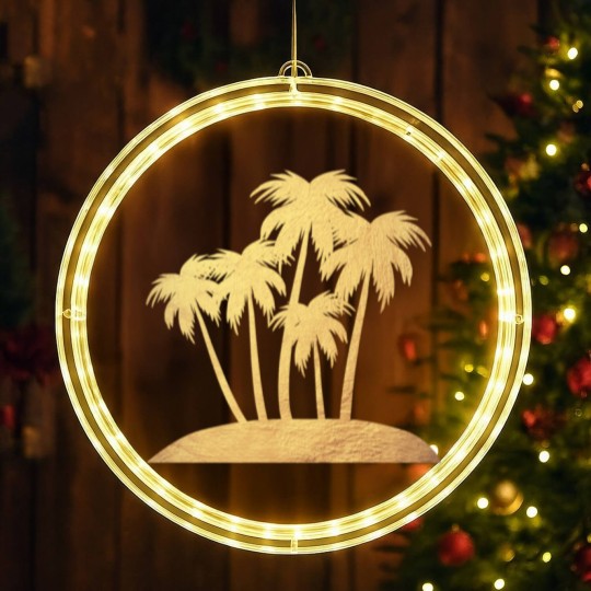 Discover Palm Gold Beach Vacation Island Luxury Summer Sun LED Christmas Window Lights