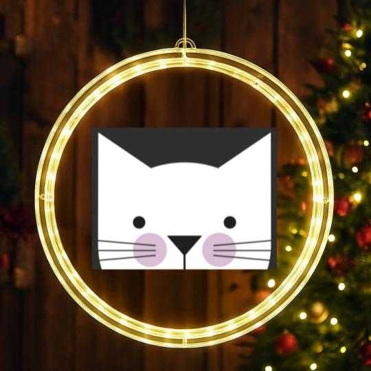 Discover Peek-a-Boo Kitty, Black and White with Lavender Cheeks - Cats - LED Christmas Window Lights