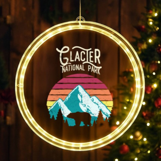 Discover Vintage Glacier National Park Mountain Bear Sweat LED Christmas Window Lights