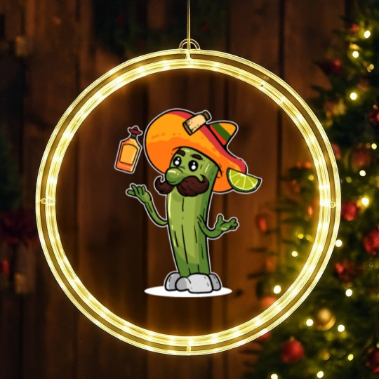 Discover Funny Mexican Cactus Juggles Tequila Cinco de LED Christmas Window Lights