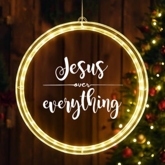 Discover Jesus Over Everything Religious Christian LED Christmas Window Lights