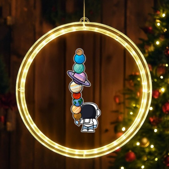 Discover Astronaut Ice Cream Eating Planet LED Christmas Window Lights