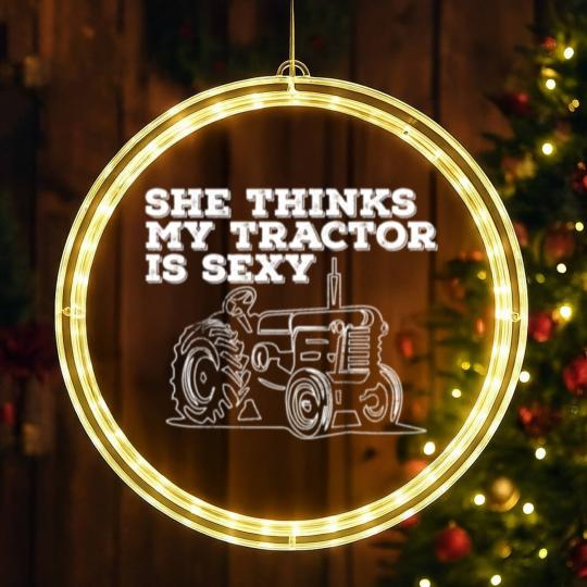 Discover Tractor Funny Mens - She Thinks My Tractor Is Sexy LED Christmas Window Lights