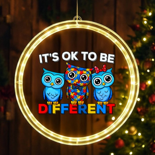 Discover Autism Awareness Cute Owl Animal It's Ok To Be Different LED Christmas Window Lights