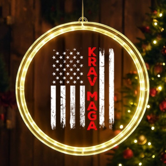 Discover Krav Maga Self Defense USA American Flag Fighter LED Christmas Window Lights