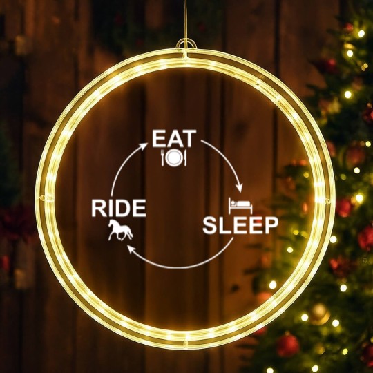 Discover Riding cycle: Eat-Sleep-Ride Repeat Horse 24/7 LED Christmas Window Lights