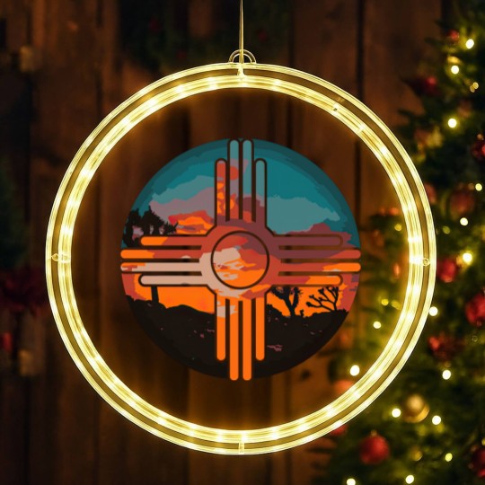 Discover New Mexico Zia Symbol And Landscape Art LED Christmas Window Lights LED Christmas Window Lights