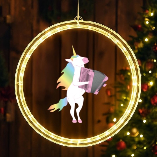 Discover Unicorn Playing Accordion LED Christmas Window Lights for Musicians LED Christmas Window Lights