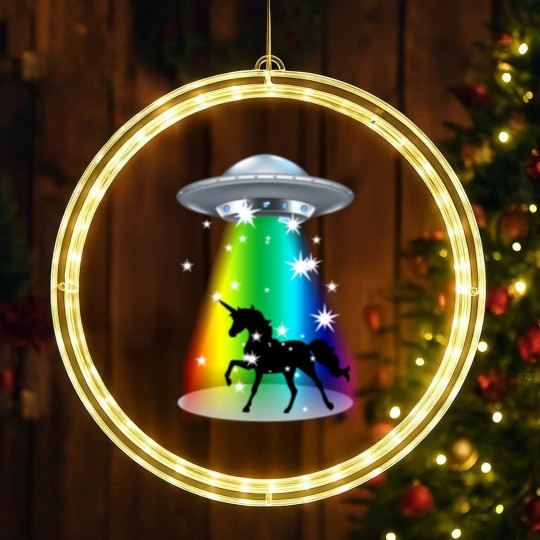 Discover Unicorn Rainbow UFO Alien Pony Space Travel Fable LED Christmas Window Lights