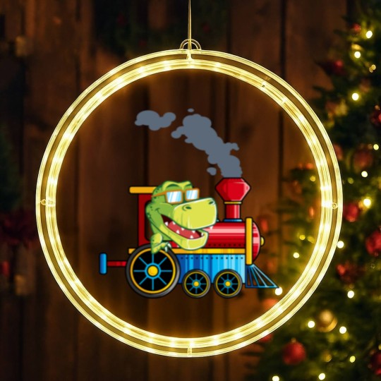 Discover Funny Dinosaur Riding A Train Tyrannosaurus Dino B LED Christmas Window Lights