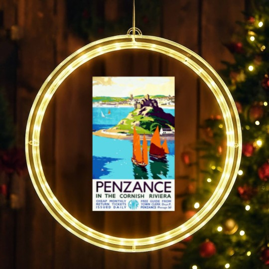 Discover Penzance in the Cornish Riviera - Vintage British Travel Poster Art - Travel - LED Christmas Window Lights