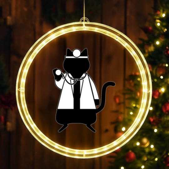 Discover Funny Doctor Cat Vet Physician Trainee Animal LED Christmas Window Lights