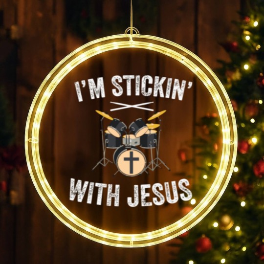 Discover I'M Stickin With Jesus Christian Drummer Drum Stic LED Christmas Window Lights