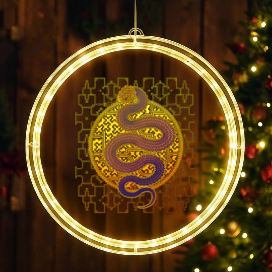 Discover Cosmic Serpent, Kene Anaconda Shipibo Pattern LED Christmas Window Lights
