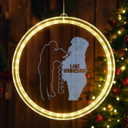 Discover Ice Fishing Lake Winnebago Wisconsin Fisherman Clo LED Christmas Window Lights