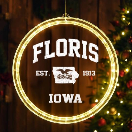 Discover Floris Iowa IA Vintage State Athletic Style LED Christmas Window Lights