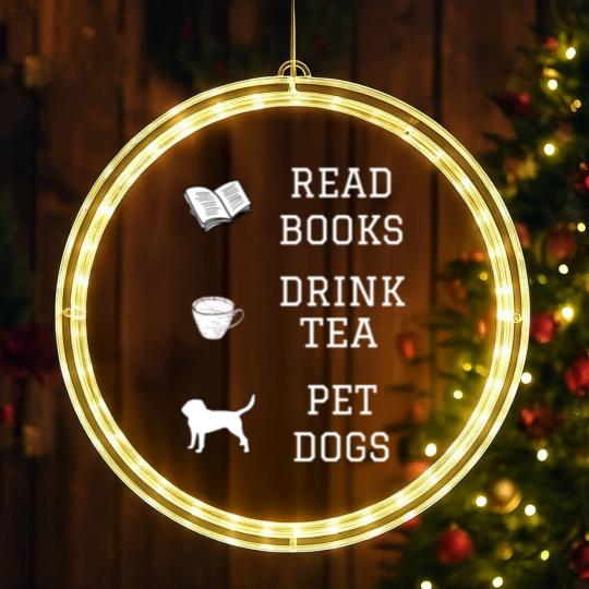 Discover Read Books, Drink Tea, Pet Dogs LED Christmas Window Lights