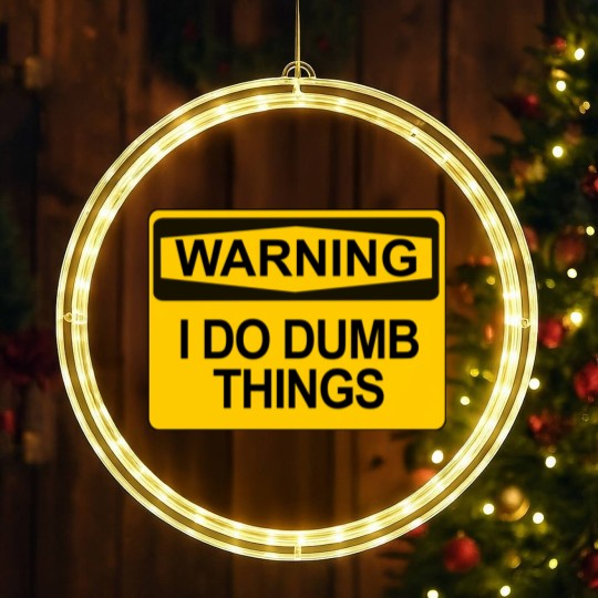 Discover Warning - I Do Dumb Things - Warning Sign - LED Christmas Window Lights