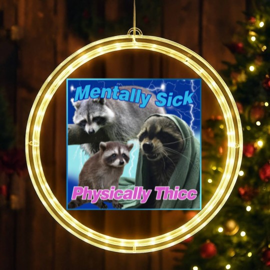 Discover Mentally Sick Physically Thicc Raccoon Meme LED Christmas Window Lights, Raccoon Tanuki LED Christmas Window Lights