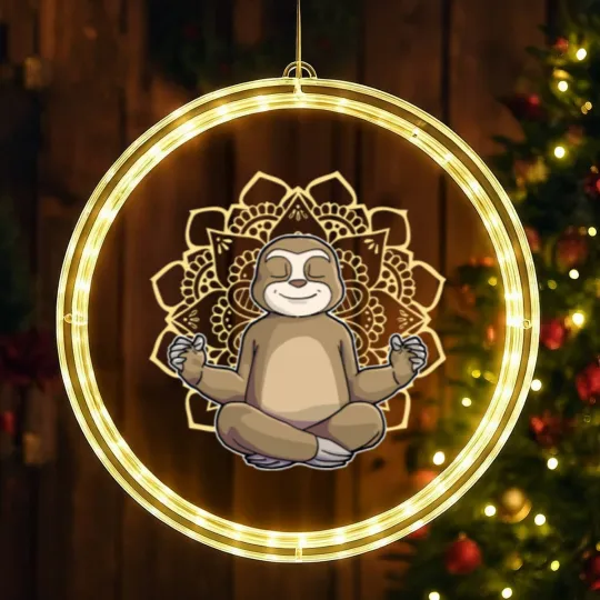 Discover Yoga Sloth My Spirit Animal Meditation Namaste Lazy Animal LED Christmas Window Lights