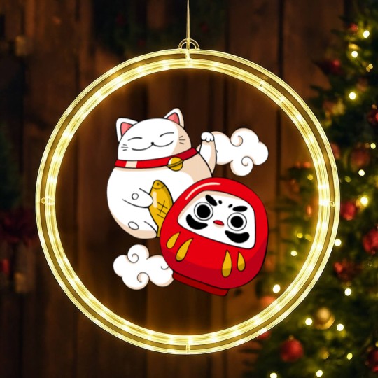 Discover Maneki Neko Lucky Cat Japanese Daruma Doll Kawaii LED Christmas Window Lights