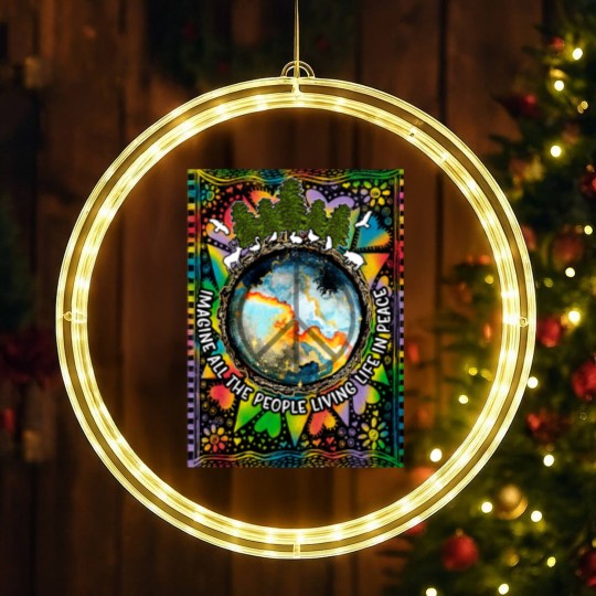 Discover Imagine All The People Living Life In Peace Hippie Premium Scoop LED Christmas Window Lights