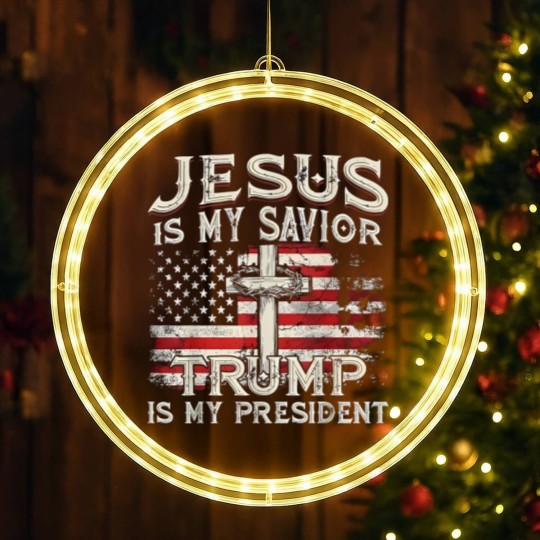 Discover Jesus Is My Savior Trump Is My President American Flag LED Christmas Window Lights