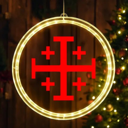 Discover Jerusalem Cross - Red - No Background LED Christmas Window Lights