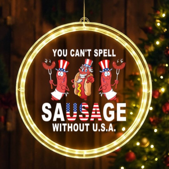 Discover you can spell sausage wihou usa 4h of july american flag shir LED Christmas Window Lights