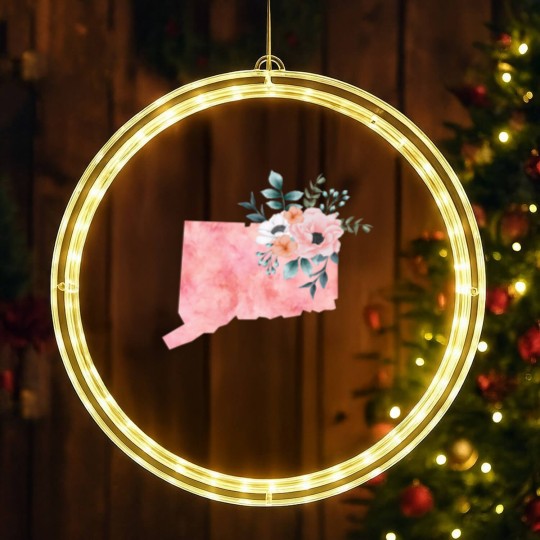 Discover Connecticut Floral - Connecticut State - LED Christmas Window Lights