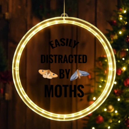 Discover Easily Distracted By Moths | Moth Lover Gift Moon LED Christmas Window Lights