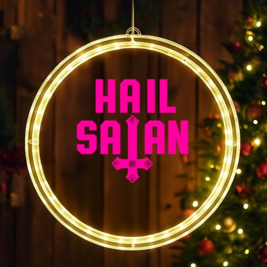 Discover Hail Satan | Hot Pink on Black | Satanic - Hail Satan - LED Christmas Window Lights