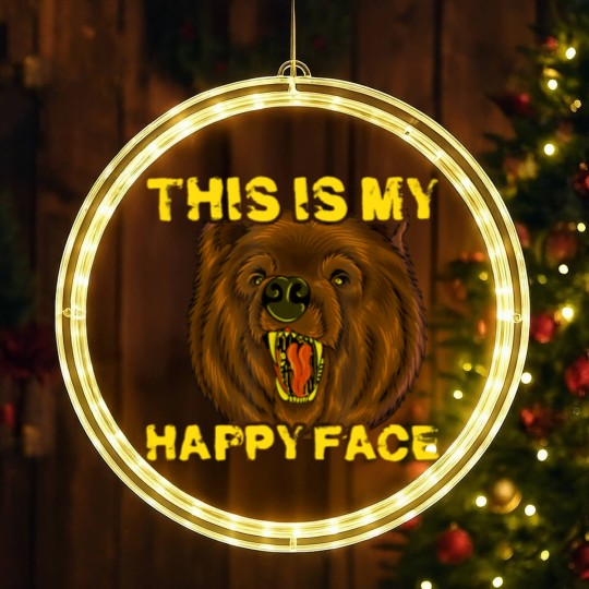 Discover This Is My Happy Face Funny Grizzly Bear LED Christmas Window Lights