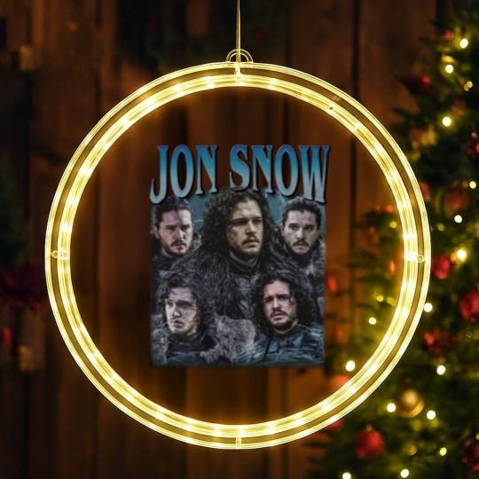 Discover Jon Snow Vintage Graphic 90s LED Christmas Window Lights, Jon Snow LED Christmas Window Lights, Jon Snow Rock Style Bootleg LED Christmas Window Lights, Custom Photo LED Christmas Window Lights