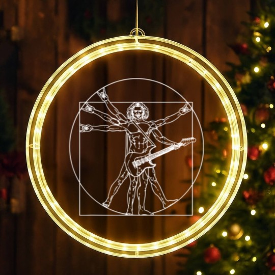 Discover Vitruvian Man Guitar Music Player Da Vinci LED Christmas Window Lights