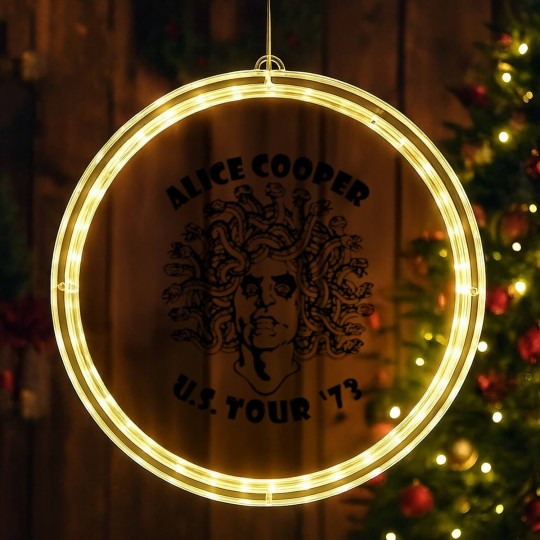 Discover Alice Cooper Men's LED Christmas Window Lights, Medusa USA Tour 1973 Cover White Graphic LED Christmas Window Lights