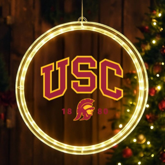 Discover usc curved block logo with cardinal gold trojan 1880 sweat LED Christmas Window Lights