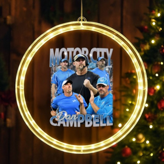 Discover Vintage 90s Graphic Style Motorcity Dan LED Christmas Window Lights, Dan Campbell LED Christmas Window Lights, Vintage Oversized Sport LED Christmas Window Lights