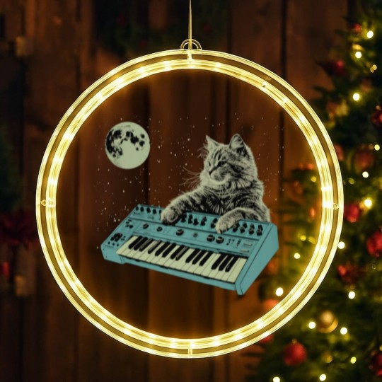Discover Synthesizer Cat In Space LED Christmas Window Lights