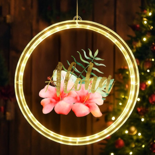 Discover Tropical Leaves Hibiscus Floral Watercolor Aloha LED Christmas Window Lights
