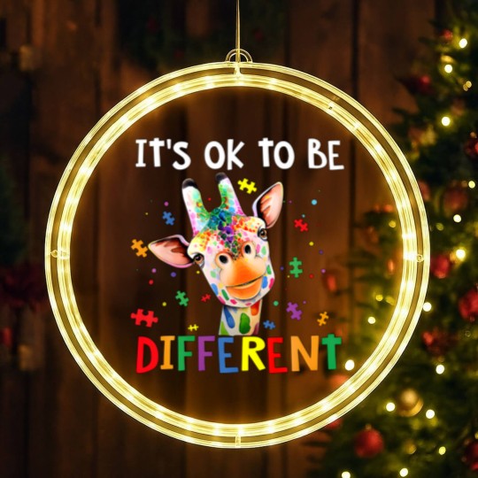 Discover Autism Awareness Cute Giraffe Animal It's Ok To Be LED Christmas Window Lights